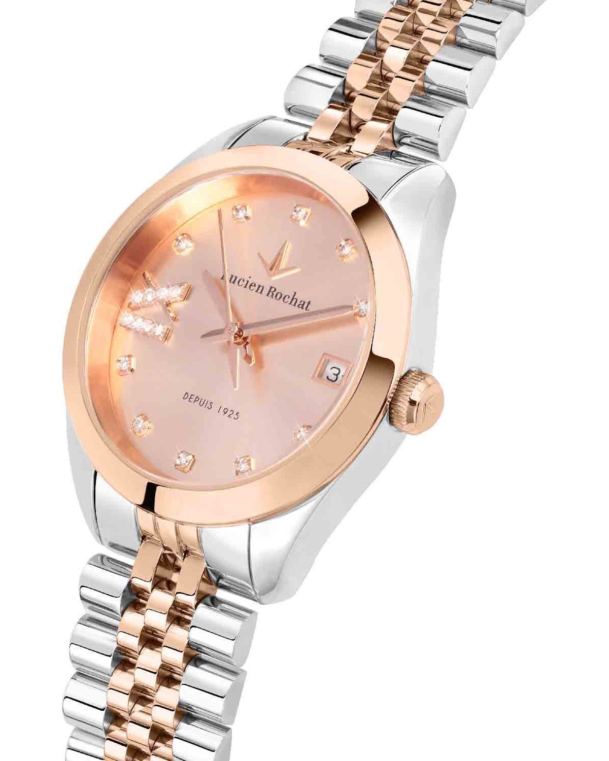 LUCIEN ROCHAT Madame Diamonds Two Tone Stainless Steel Bracelet