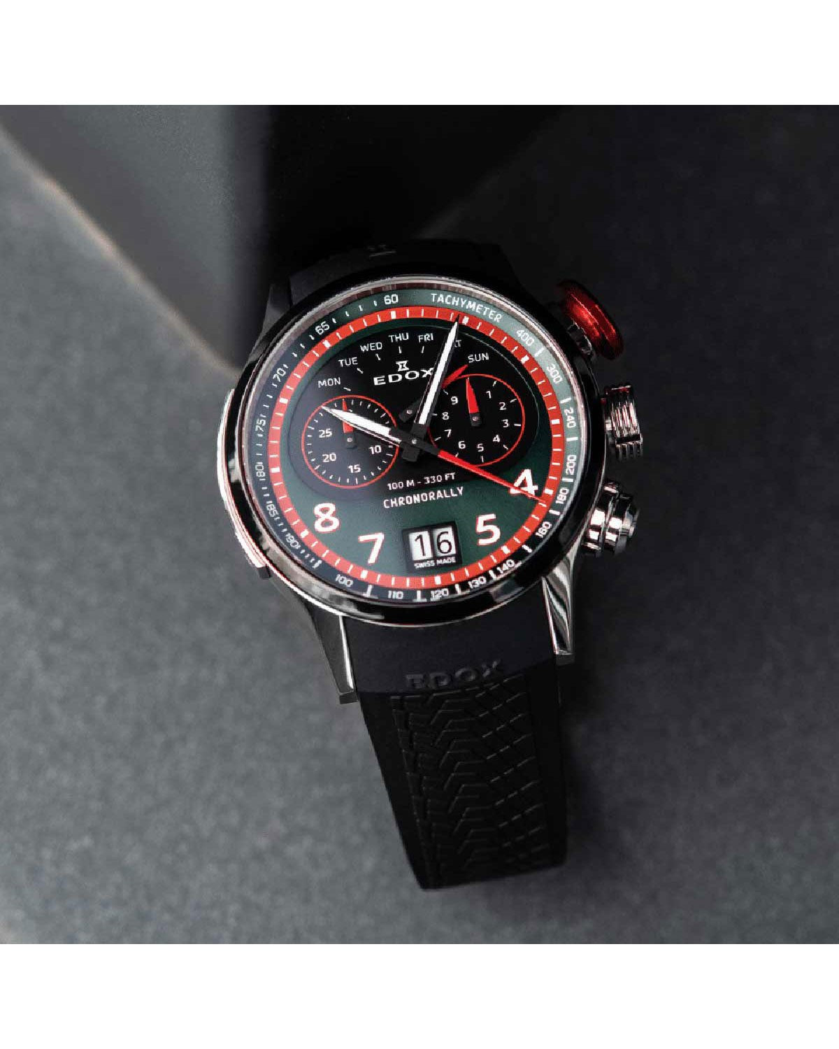 Ρολόι EDOX Chronorally Chronograph Black Rubber Strap