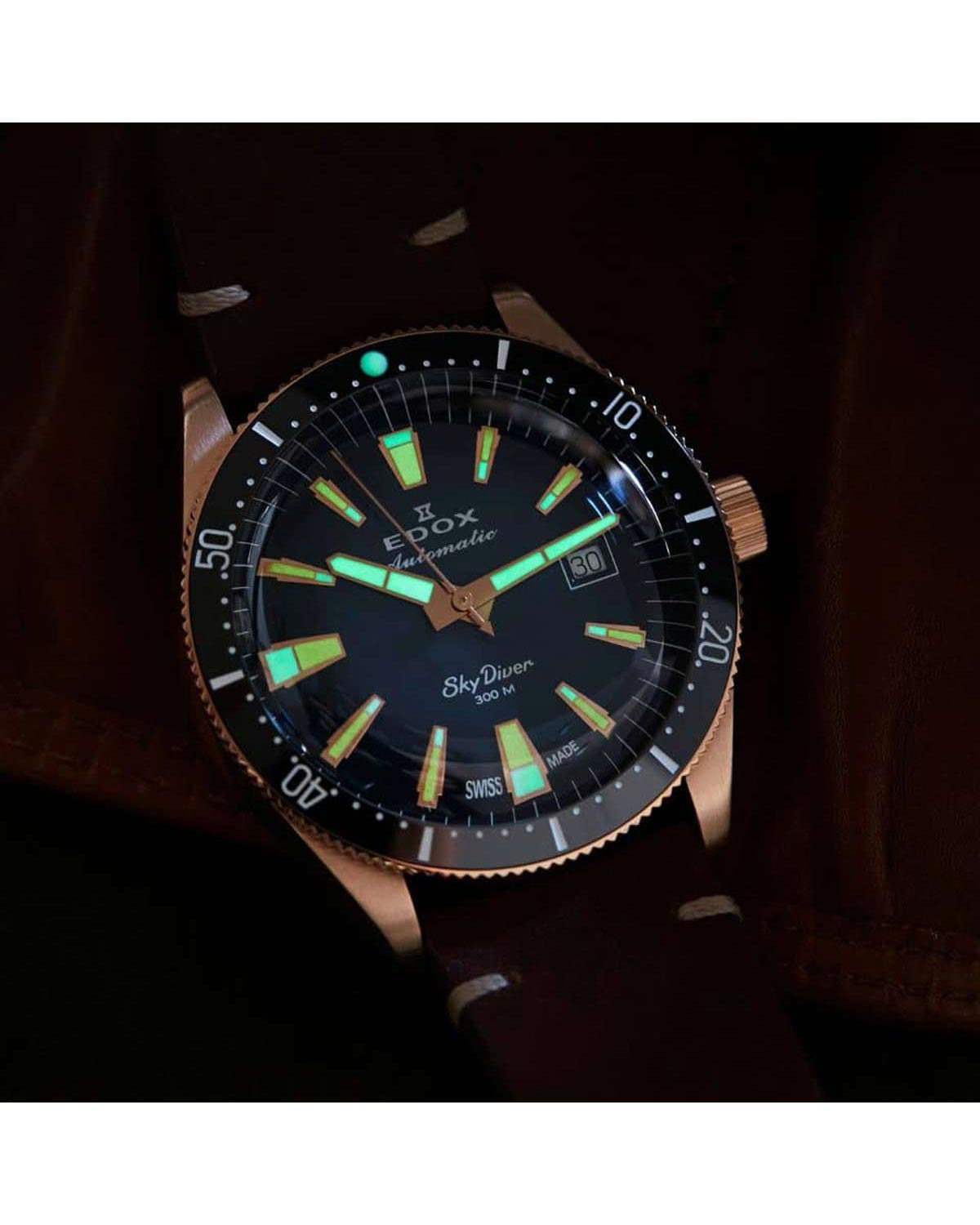 Ρολόι EDOX Skydiver Automatic Brown Leather Strap Limited Edition
