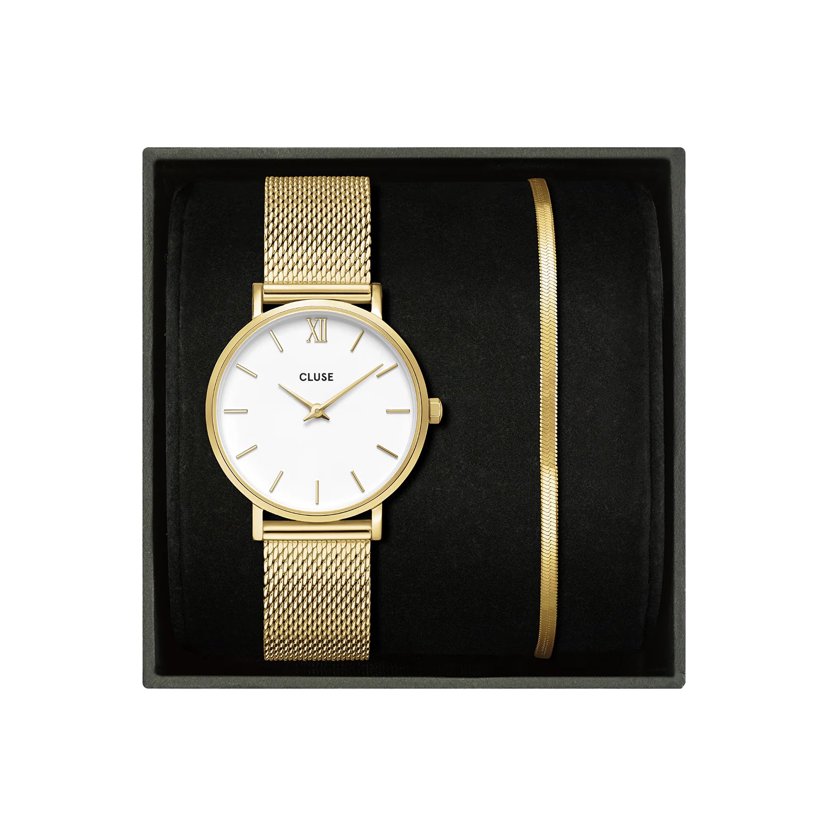 Cluse Gift Box Minuit Watch & Brown Leather Strap Silver Colour