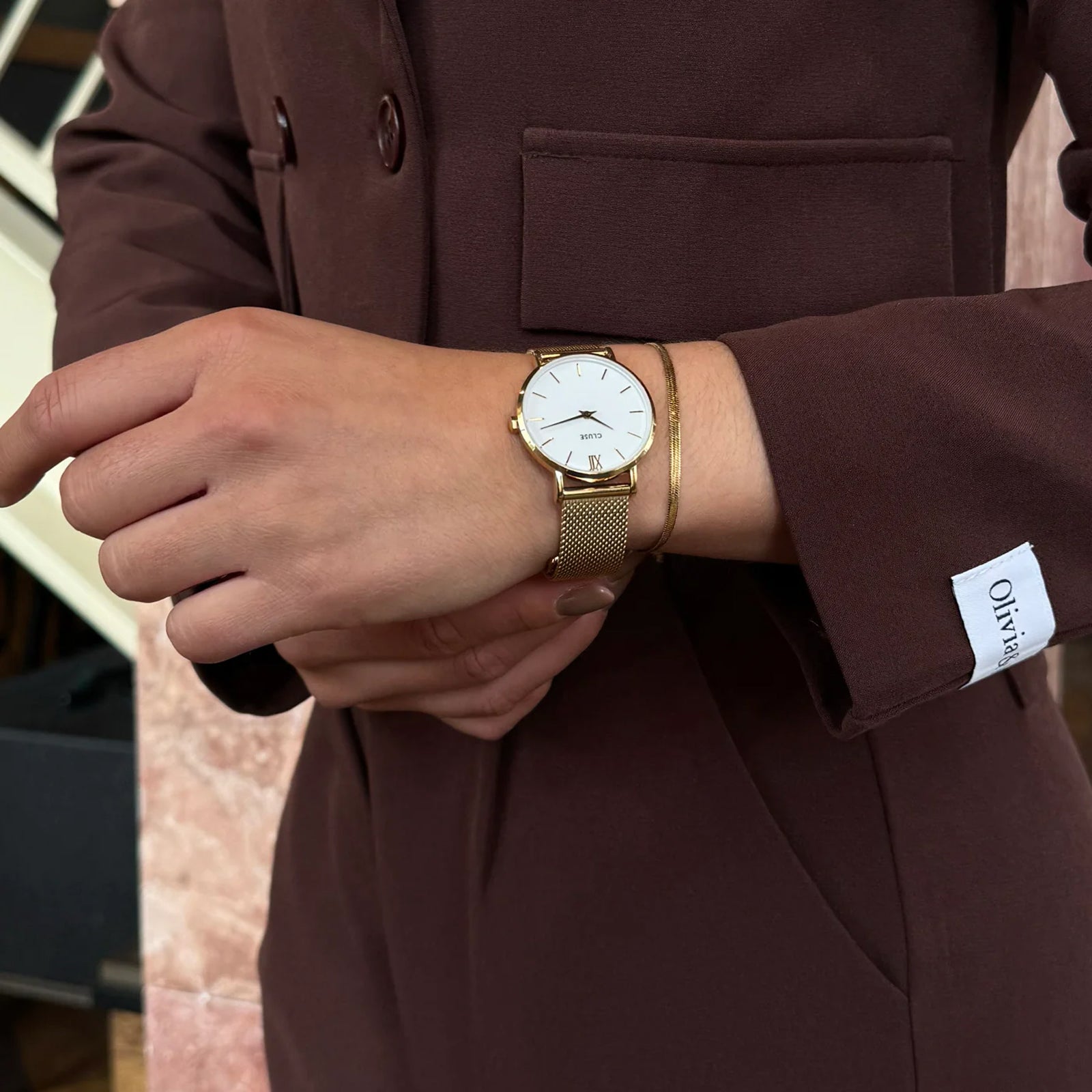 Cluse Gift Box Minuit Watch Mesh, White & Flat Snake Bracelet, Gold Colour