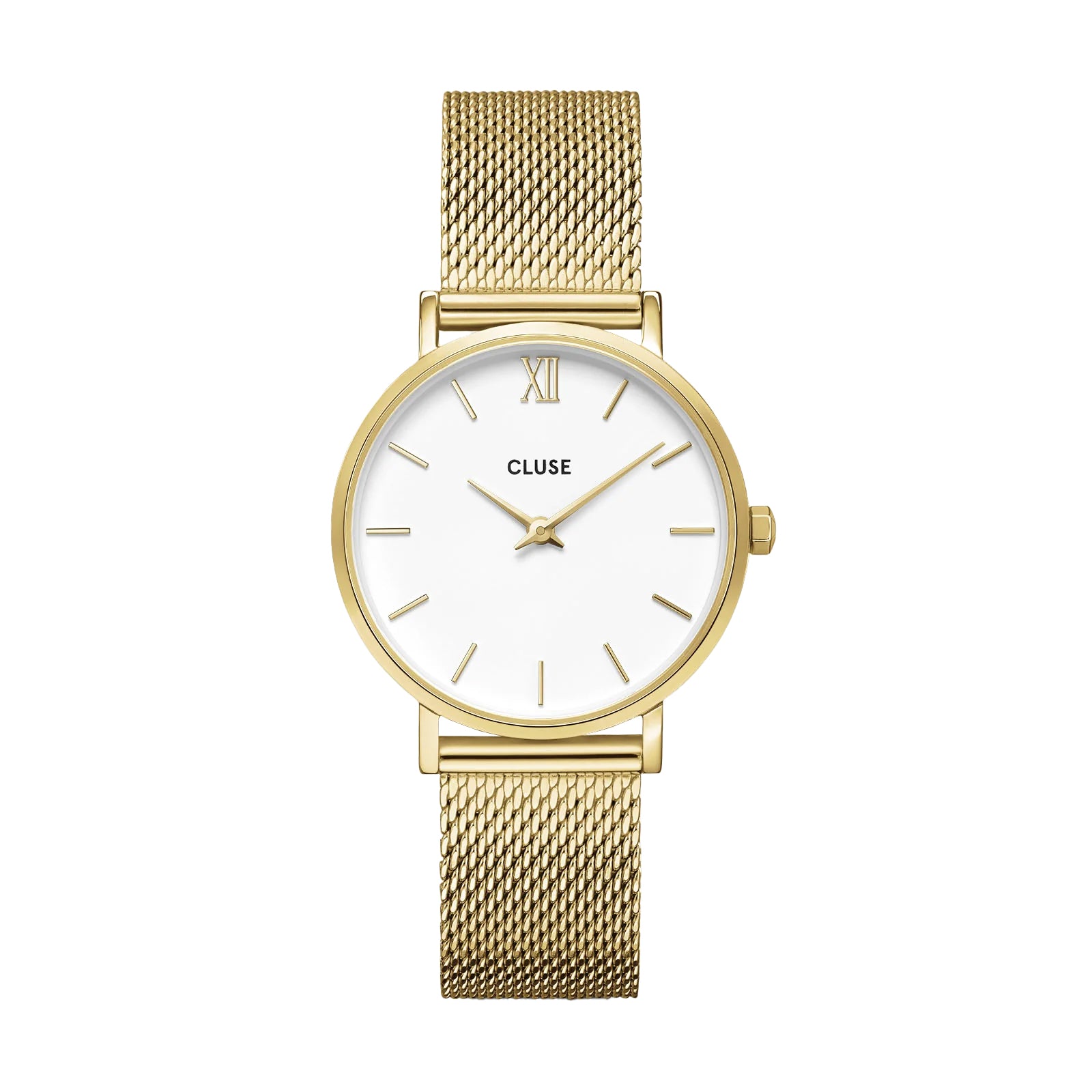 Cluse Gift Box Minuit Watch Mesh, White & Flat Snake Bracelet, Gold Colour