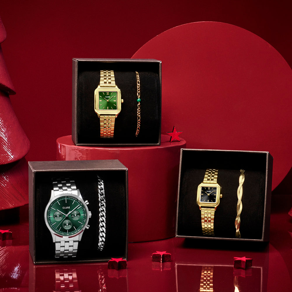 Cluse Gift Box Gracieuse Watch Steel Forest Green & Malachite Bracelet Gold Colour