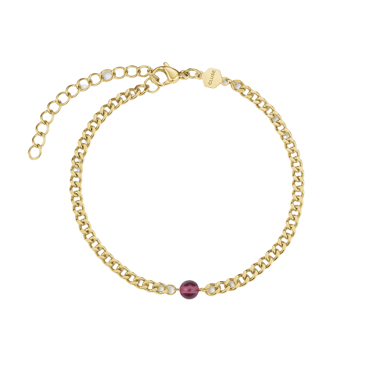 Cluse Gift Box La Tétragone Multifunction Watch Steel, Dark Cherry & Bead Bracelet, Gold Color