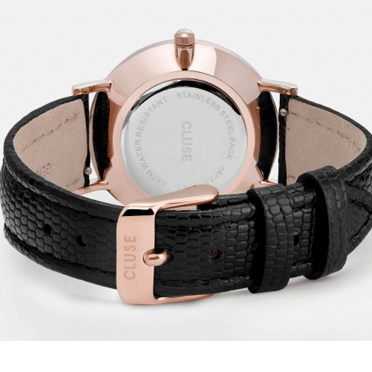 Cluse Minuit leather Rose Gold Champagne/Black Lizard
