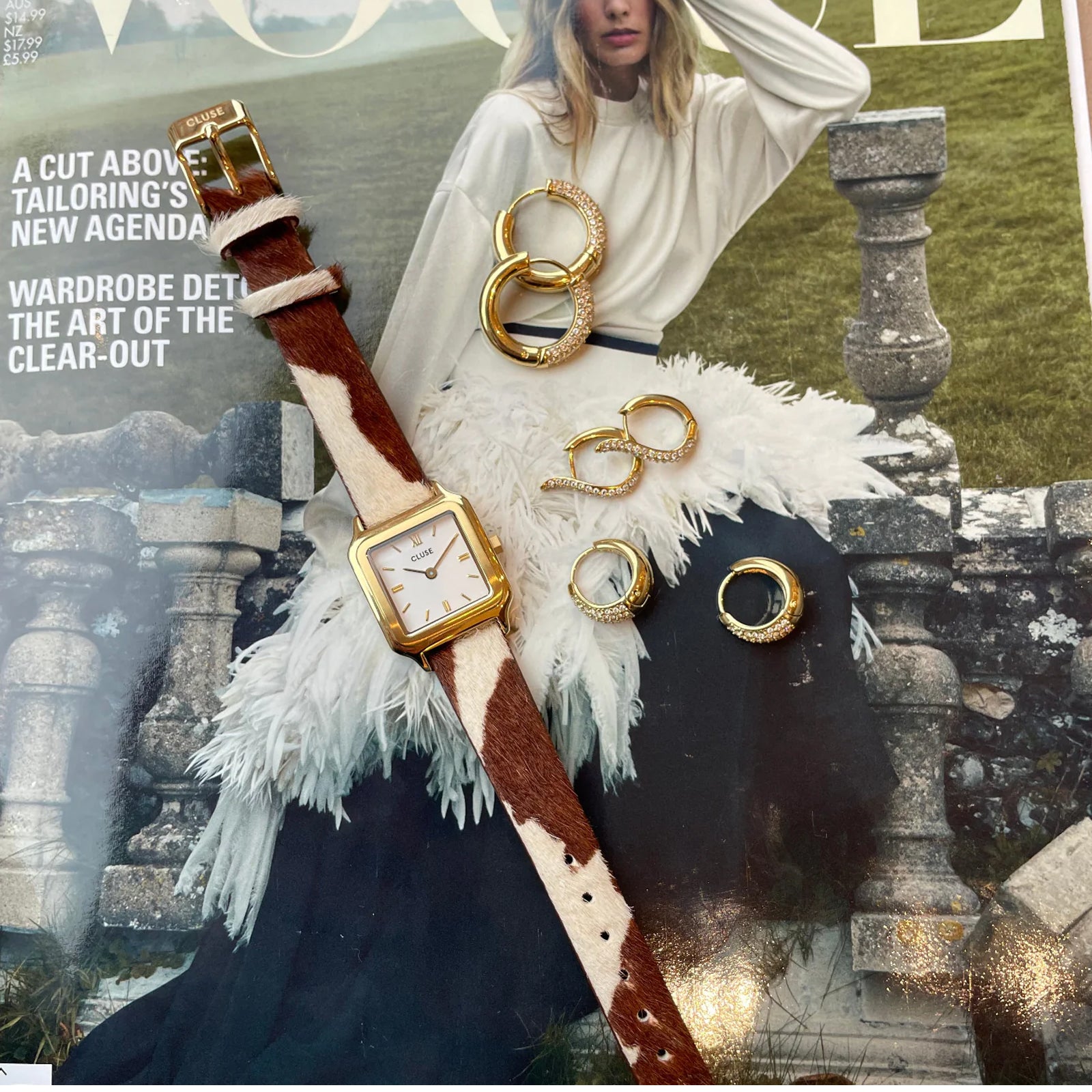 Strap 14 mm Cow Print Leather, Gold Colour