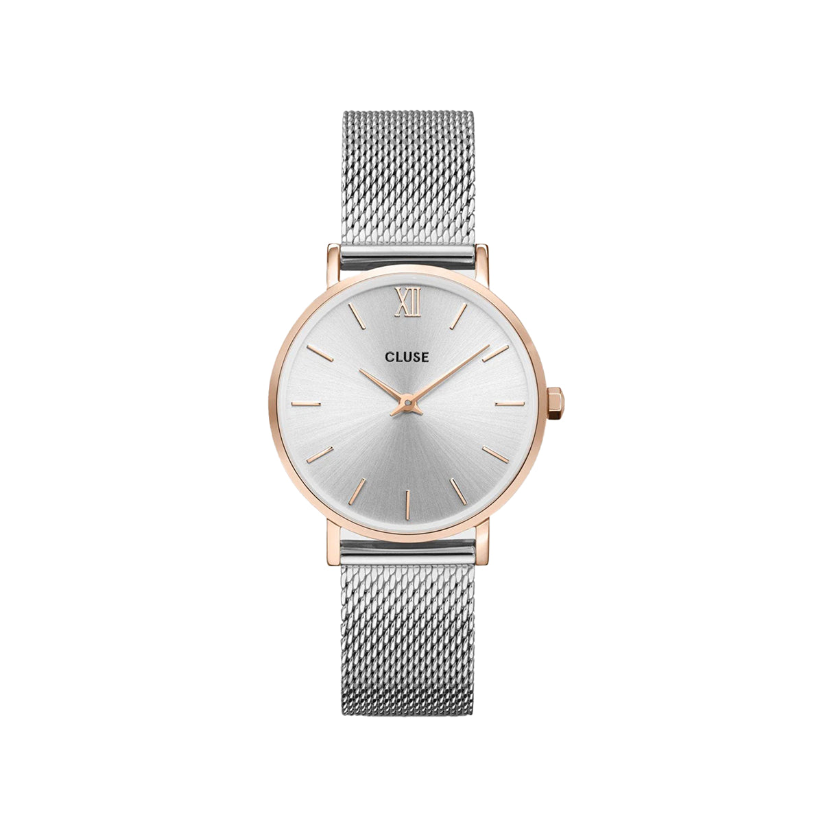 CLUSE Boho Chic Petite Watch Mesh, White, Rose Gold Colour