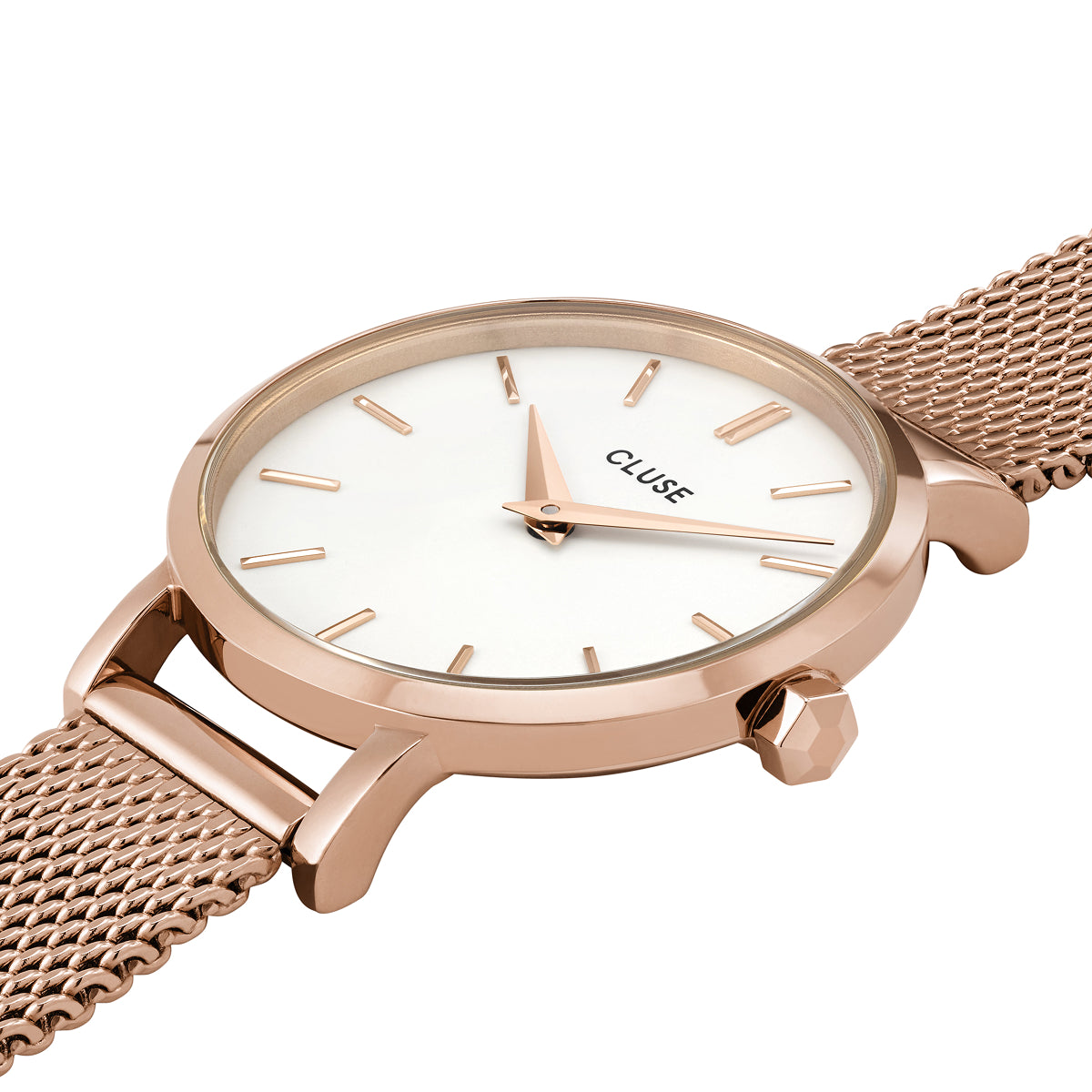 CLUSE Boho Chic Petite Watch Mesh, White, Rose Gold Color