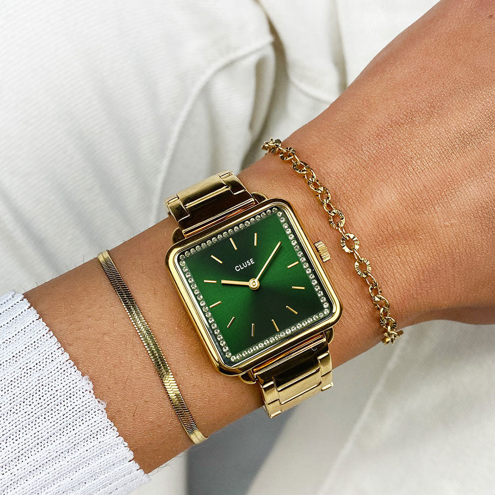 Cluse La Tétragone Steel Stones Green Gold Colour