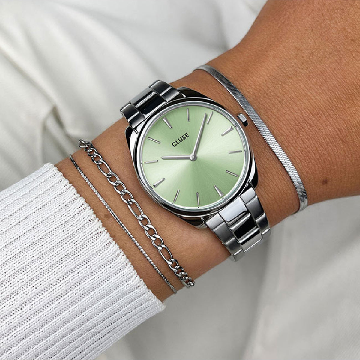 Cluse Féroce Petite Stainless Steel Silver/Green Colour