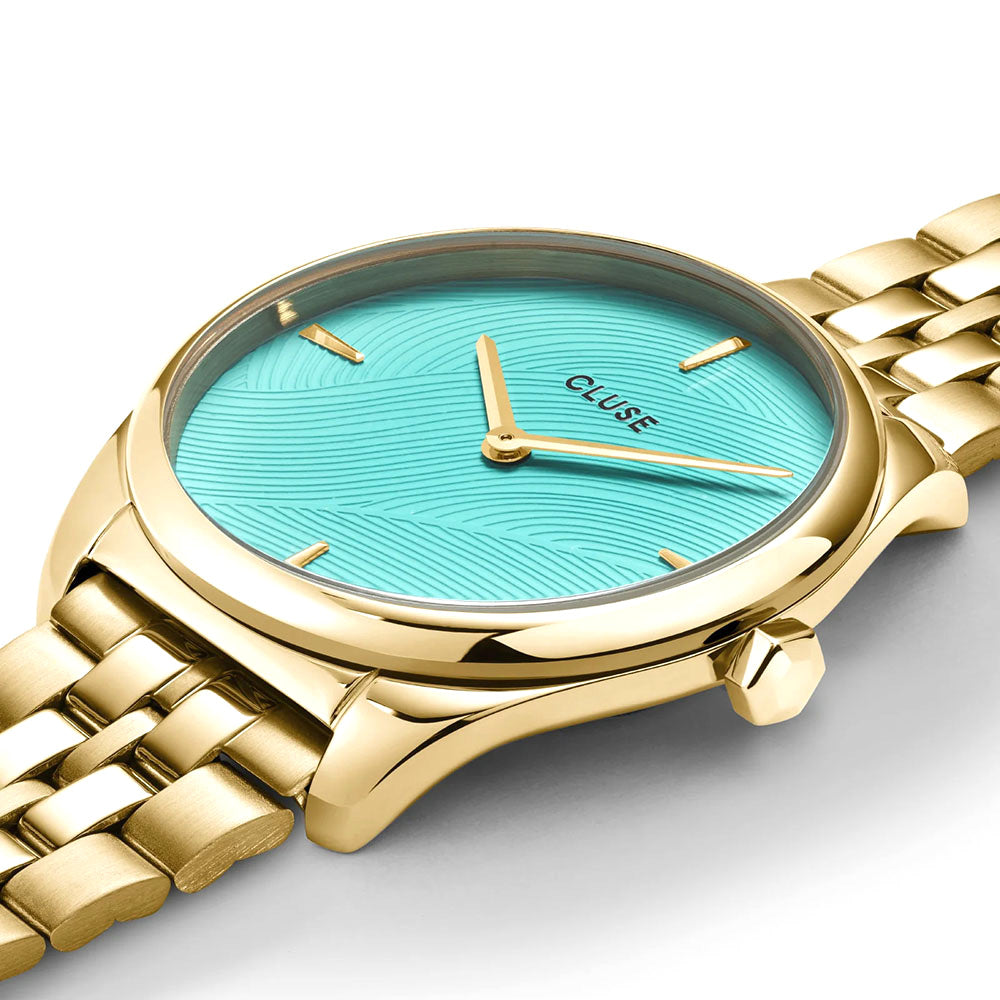 Cluse Féroce Petite Steel Leaf Texture Pool Blue, Gold Colour