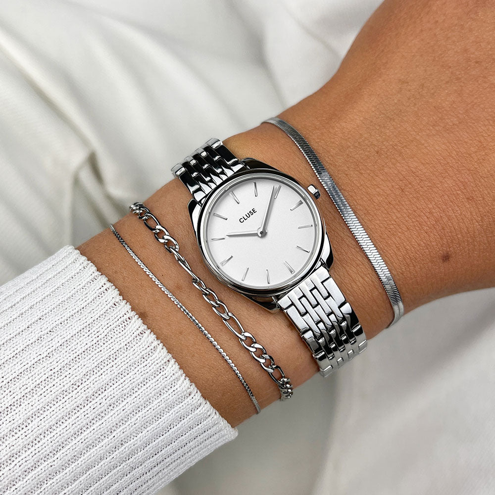 Cluse Féroce Mini Steel White Silver Colour