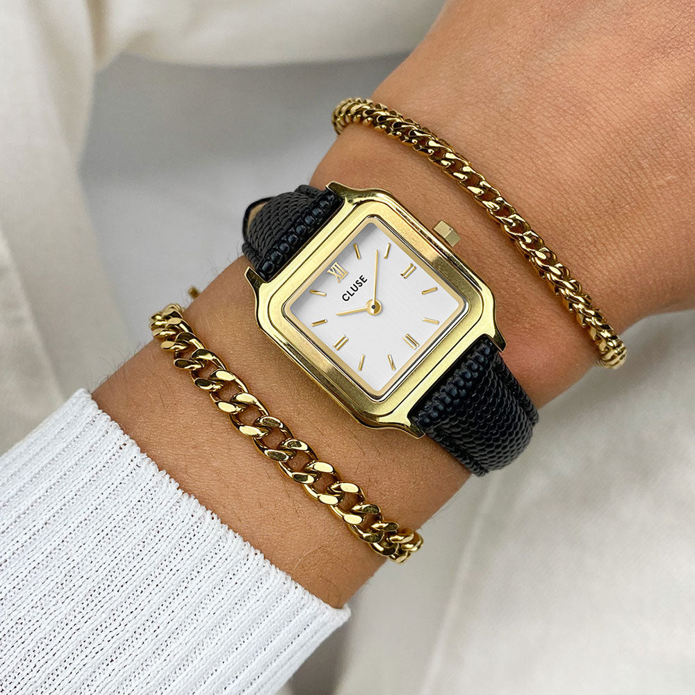 CLUSE Gracieuse Petite Watch Leather Black Lizard Gold Colour