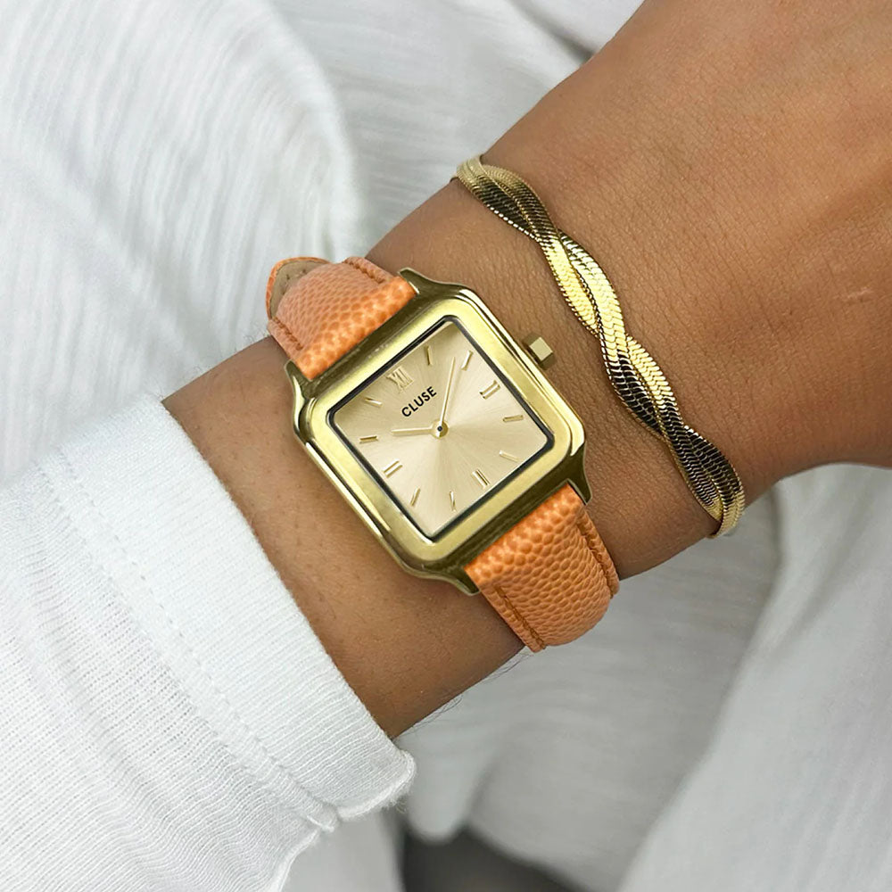 CLUSE Gracieuse Petite Watch Leather Apricot Lizard, Gold Colour