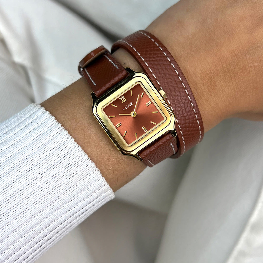 CLUSE Gracieuse Petite Watch Double Leather Nutshell Gold Colour
