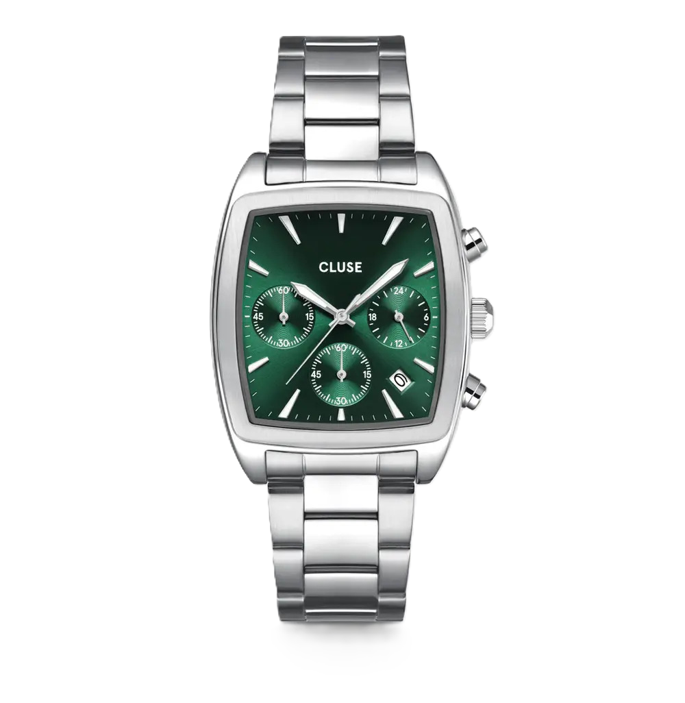 CLUSE Quartaut Chrono Watch Steel Green Silver Colour