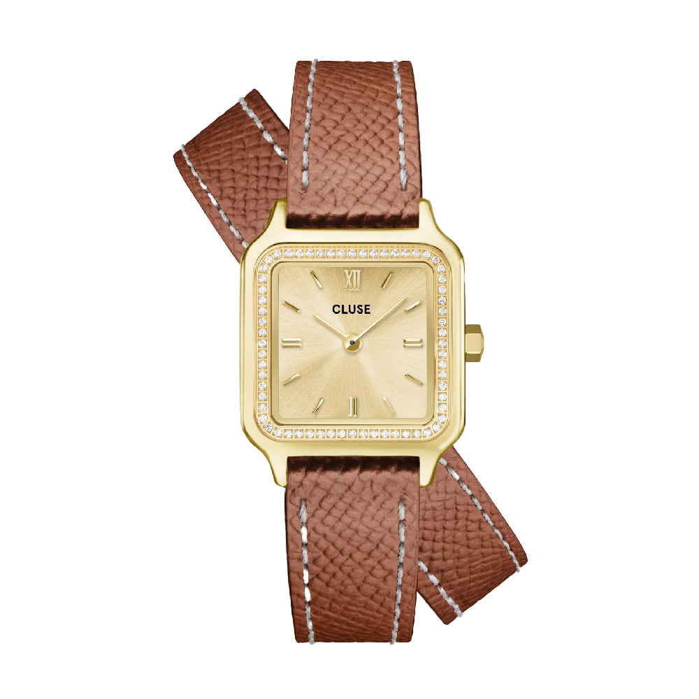 CLUSE Gracieuse Petite Watch Double Leather White stones Nutshell Gold Colour