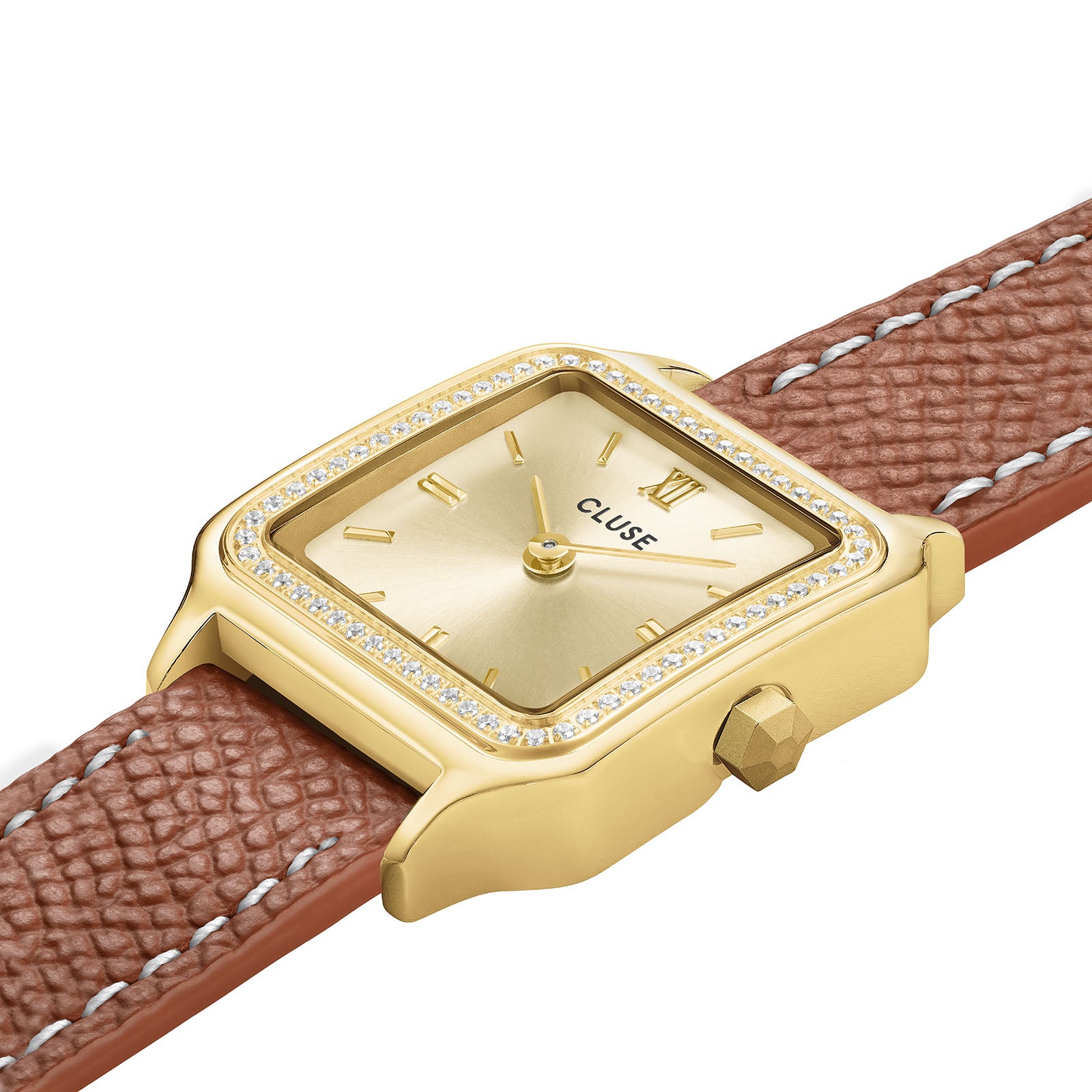 CLUSE Gracieuse Petite Watch Double Leather White stones Nutshell Gold Colour