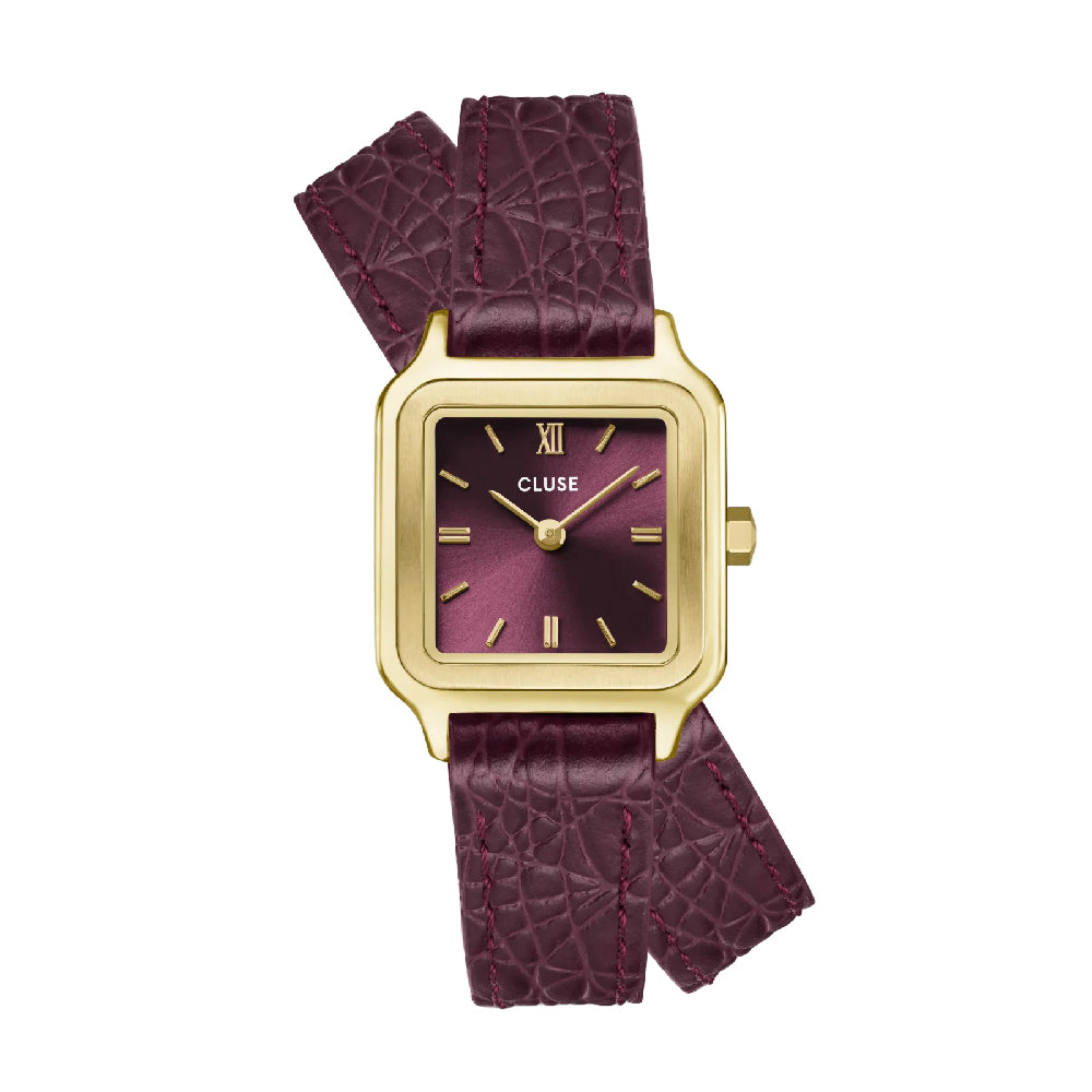 CLUSE Gracieuse Petite Watch Crocodile Leather Wine Gold Colour
