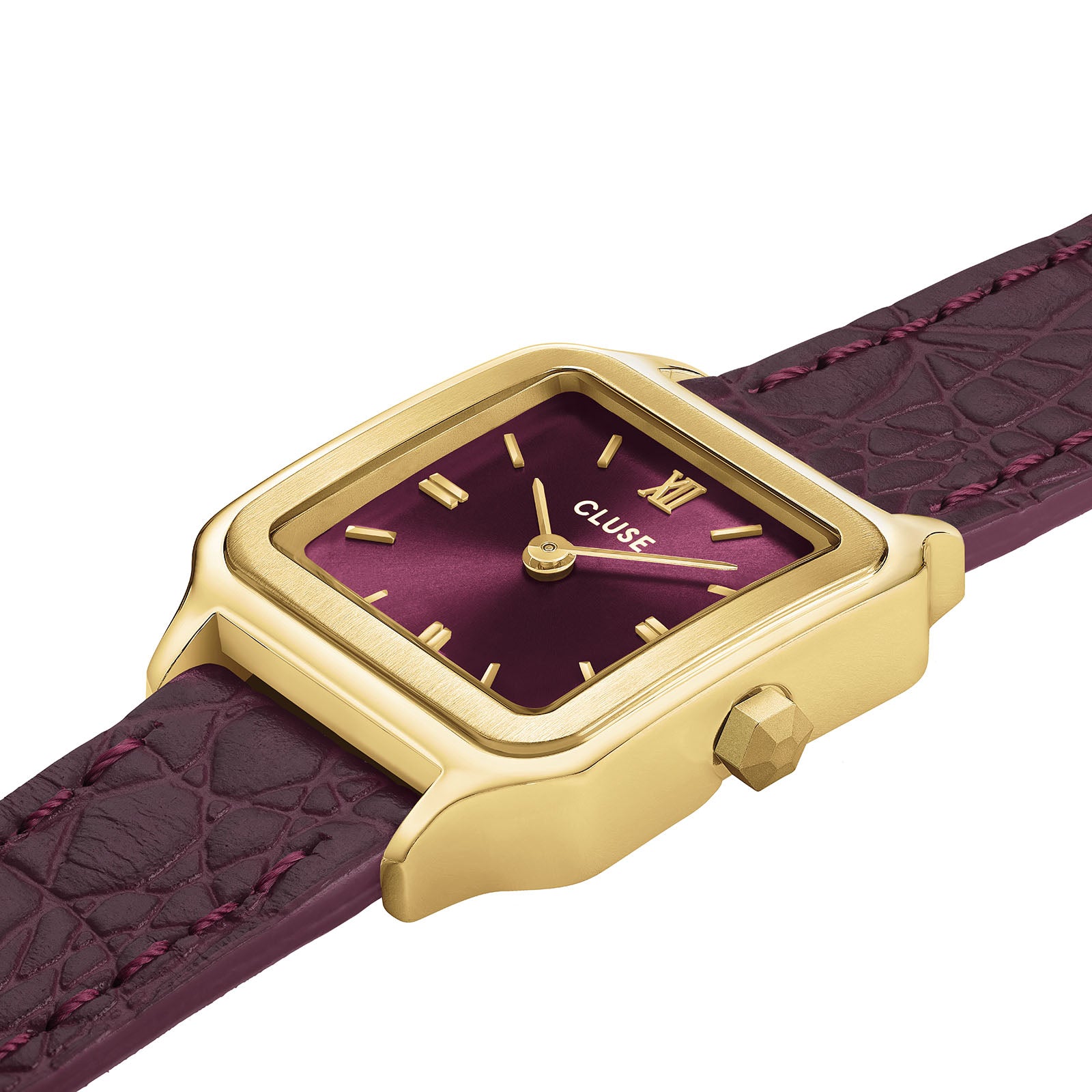 CLUSE Gracieuse Petite Watch Crocodile Leather Wine Gold Colour