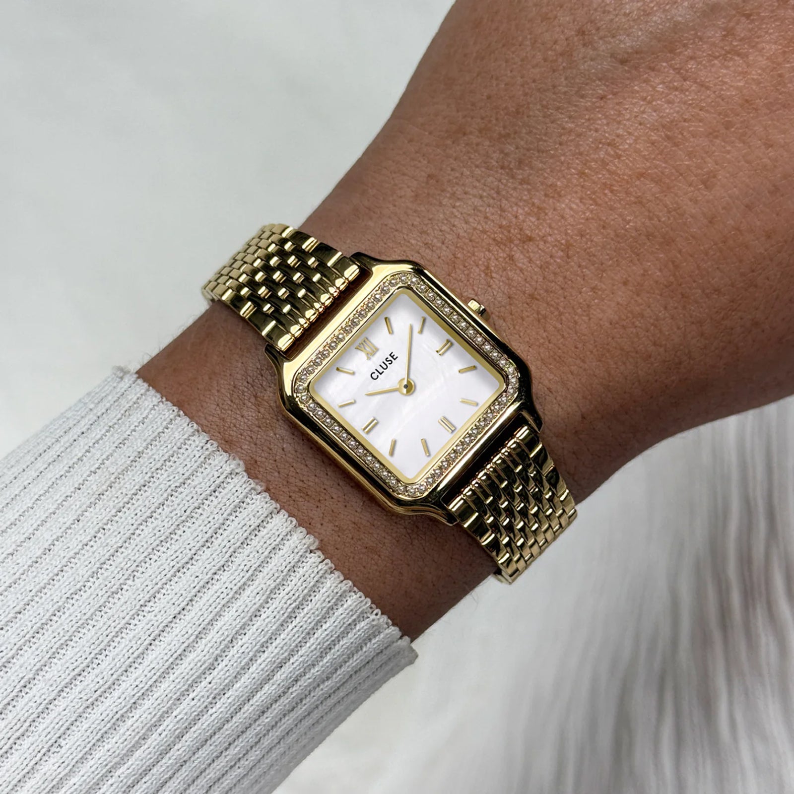 CLuse Gracieuse Petite Watch Steel, Glass Pearls, White, Gold Colour