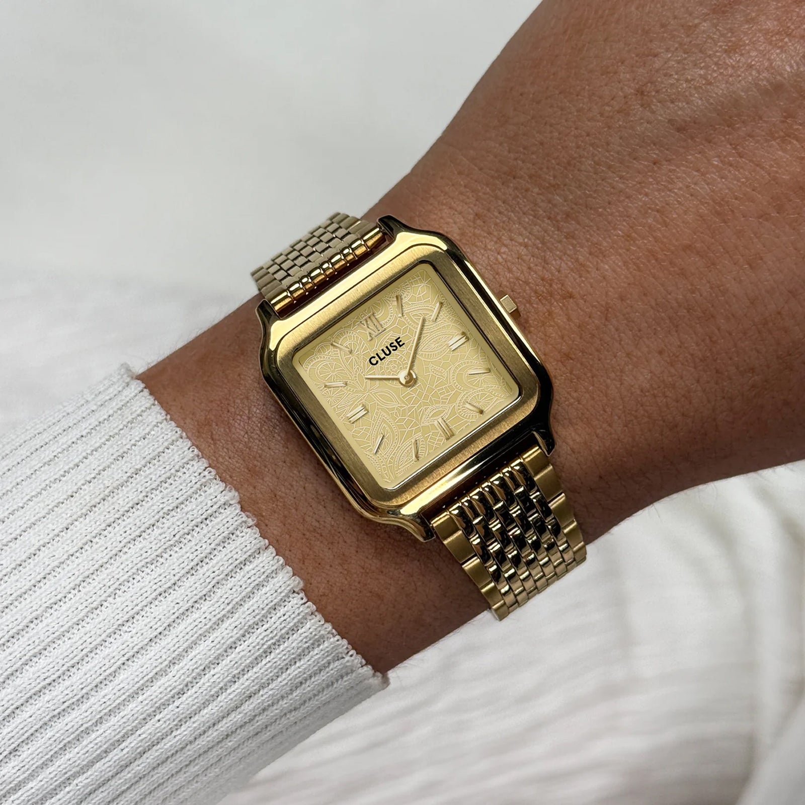 CLuse Gracieuse Watch Steel, Lace Textured, Gold Colour