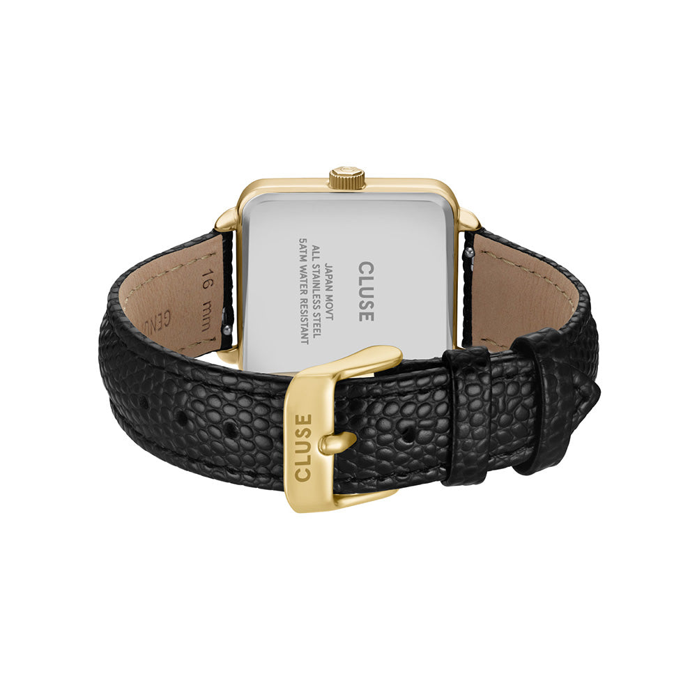 CLUSE La Tétragone Multifunction Watch Leather Black Lizard Gold Colour