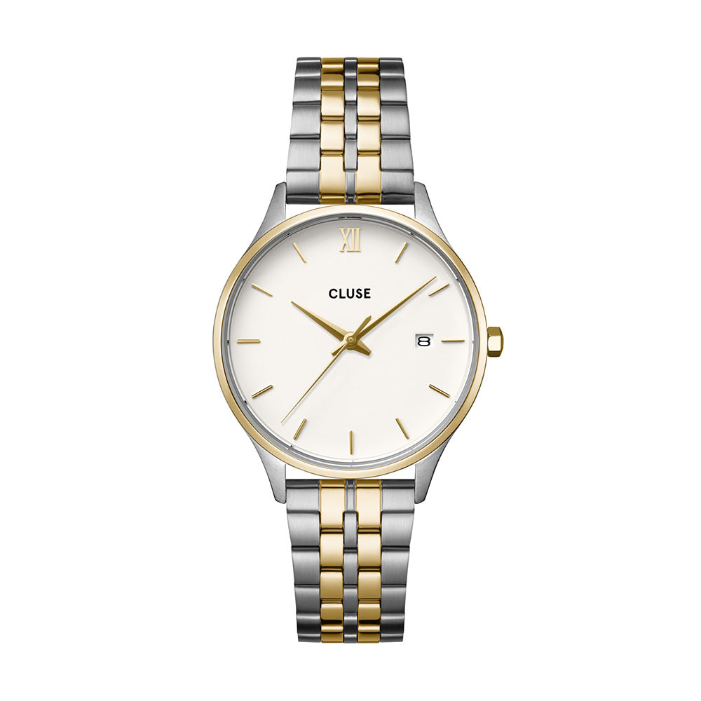 CLUSE Minuit Date Watch Steel Coconut Milk Bicolor