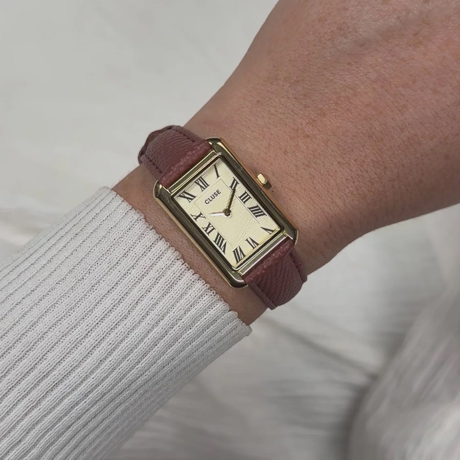 CLUSE Belisenna Watch Leather, Nutshell, Sand Textured, Gold Colour