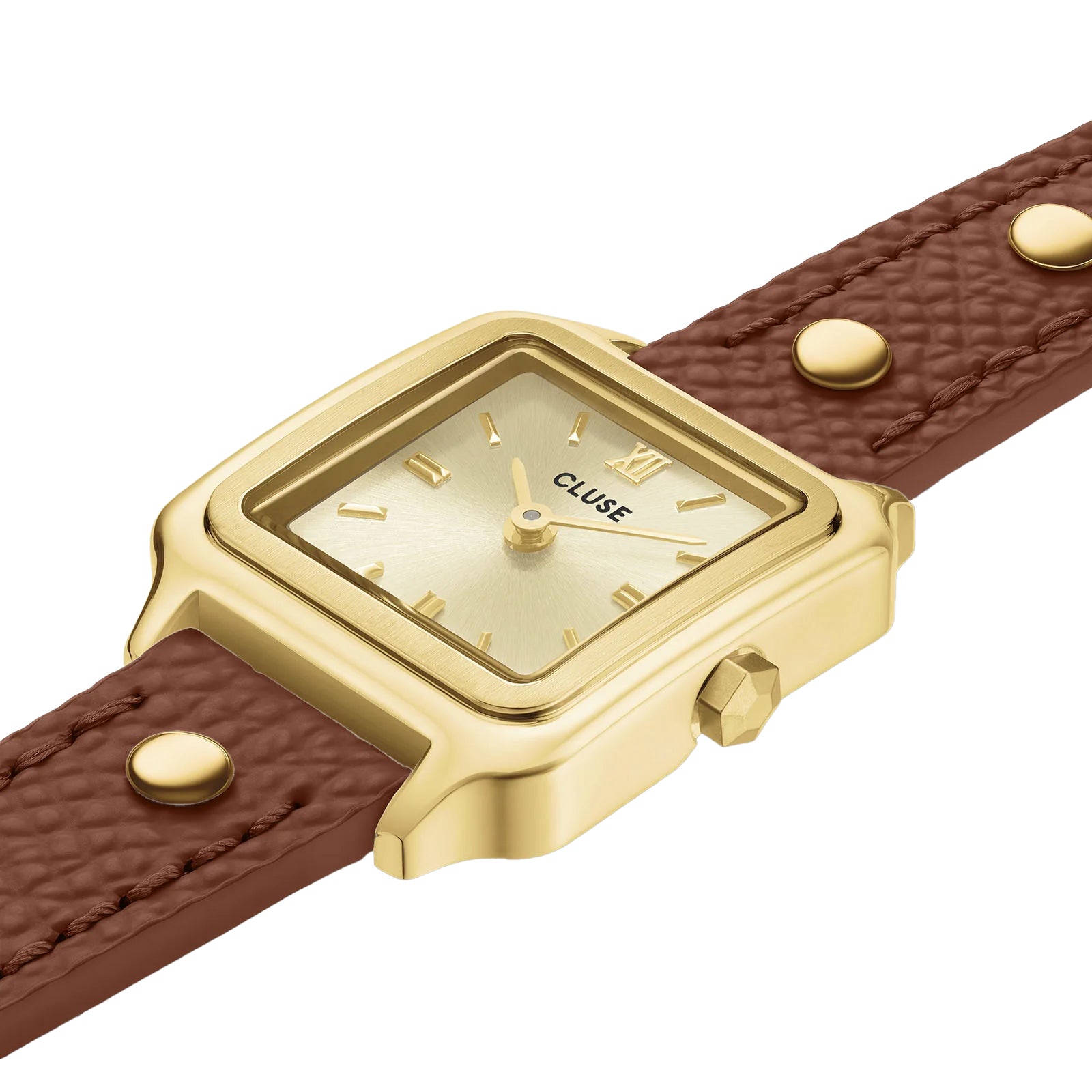 CLuse Mini Watch Double Leather Nutshell, Studs, Gold Colour