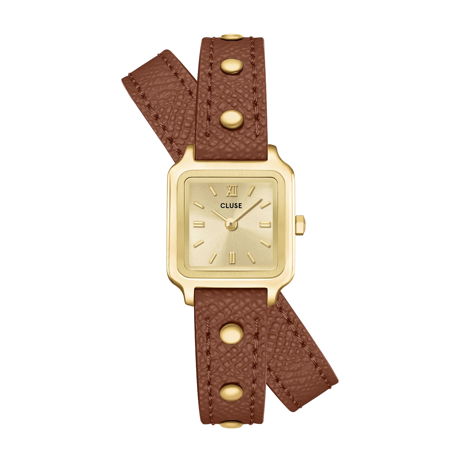 CLuse Mini Watch Double Leather Nutshell, Studs, Gold Colour