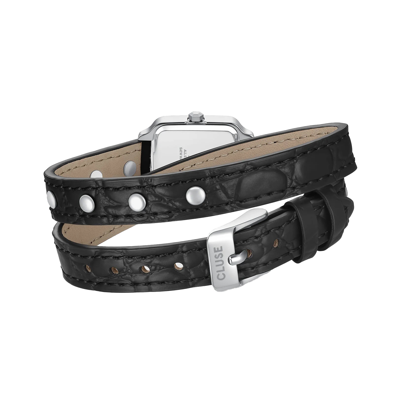CLuse Gracieuse Mini Watch Double Leather Black, Studs, Silver Colour