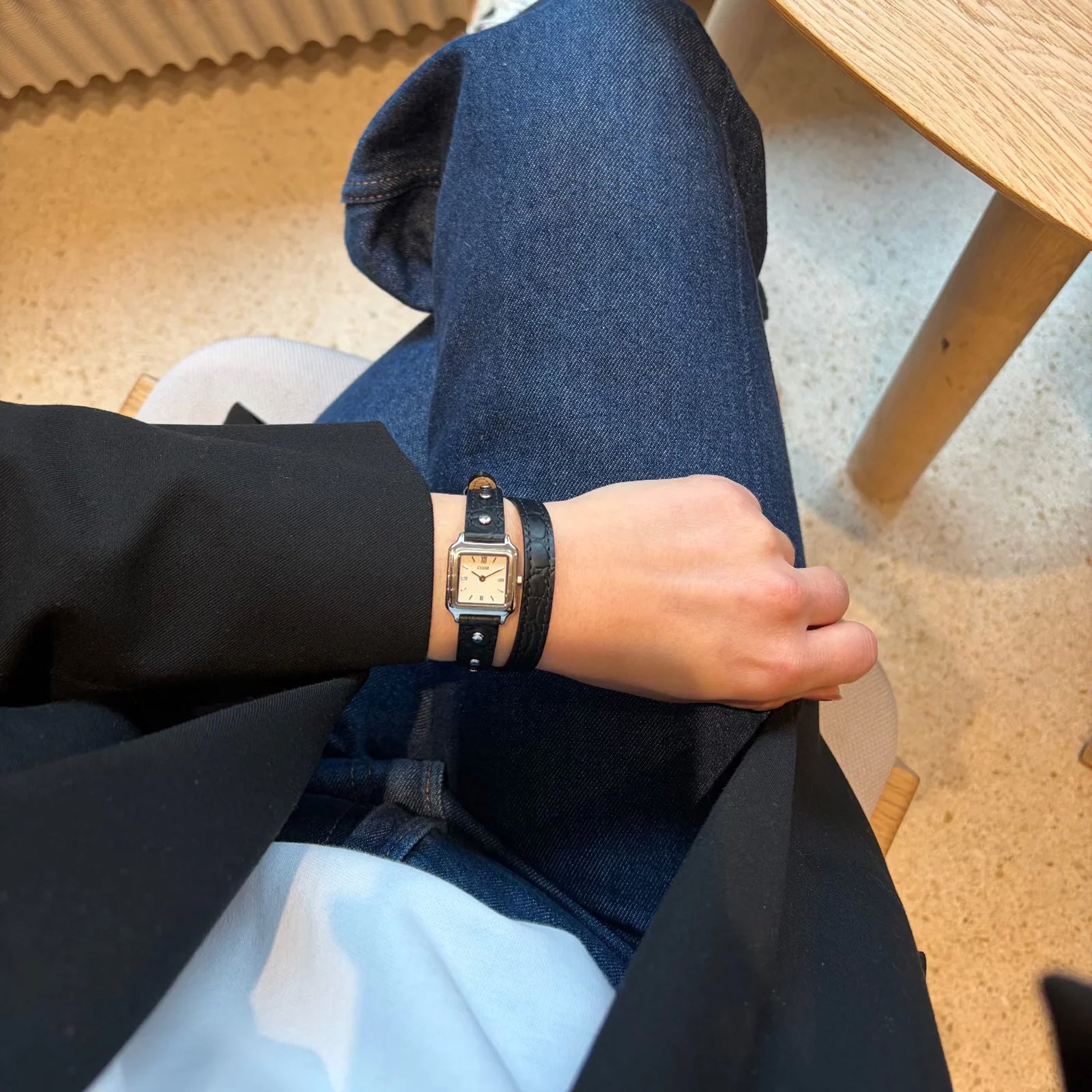 CLuse Gracieuse Mini Watch Double Leather Black, Studs, Silver Colour