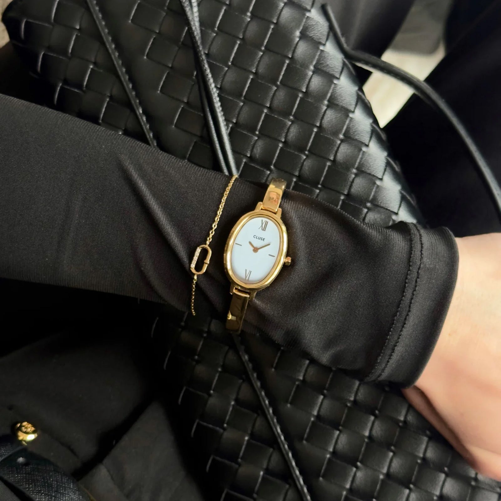 CLUSE Retro 70's Watch Steel Forest Green Gold Color