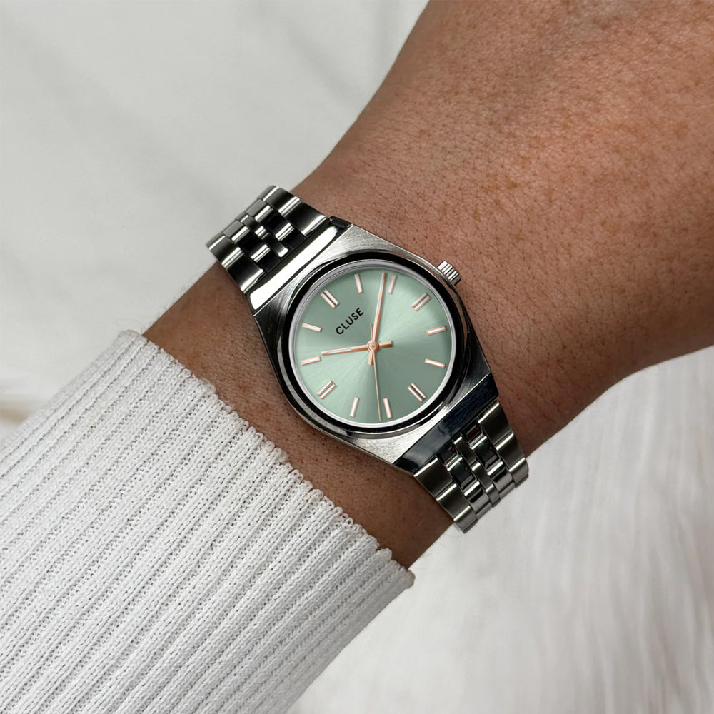 CLUSE Retro 70's Watch Steel Forest Green Gold Color