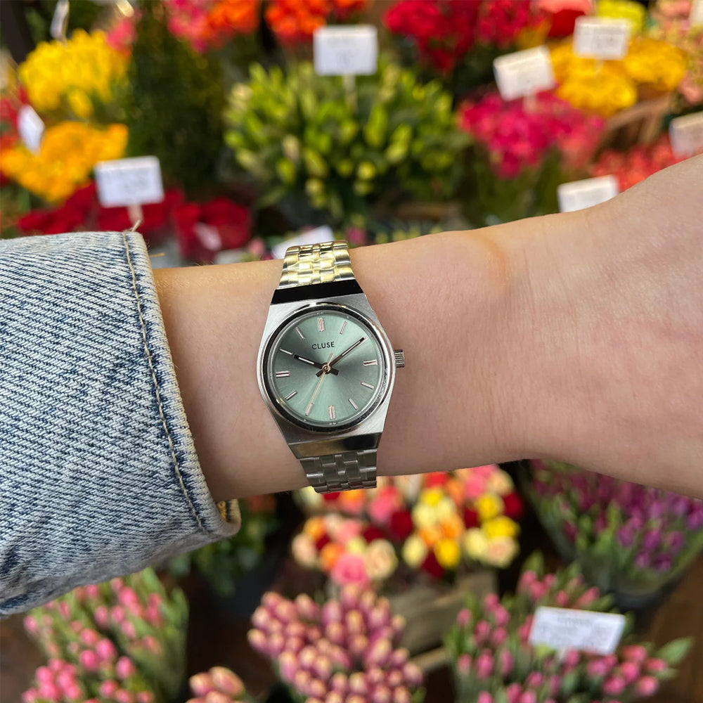 CLUSE Retro 70's Watch Steel Forest Green Gold Color