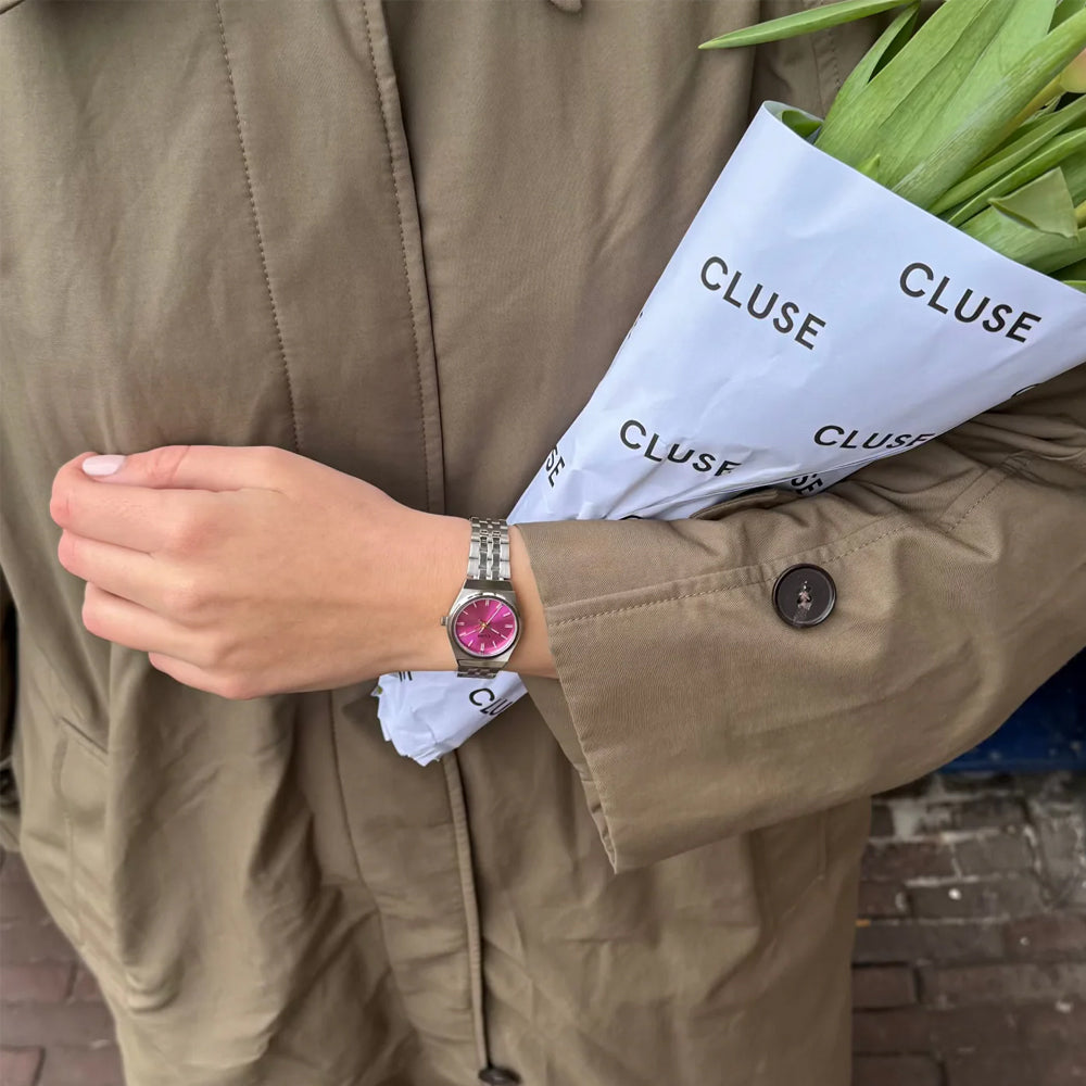 CLUSE Retro 70's Watch Steel Forest Green Gold Color