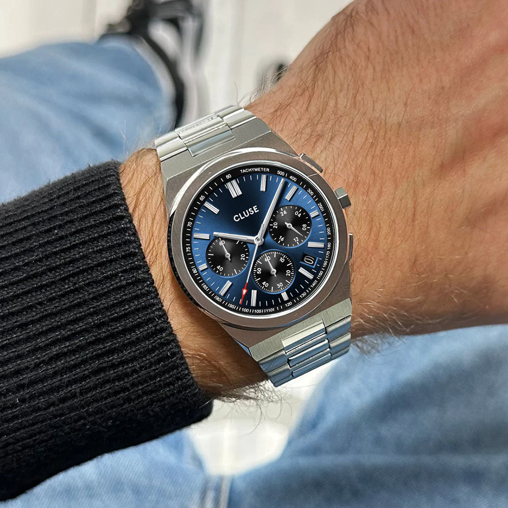 CLUSE Vigoureux Chrono Steel Dark Blue, Silver Colour