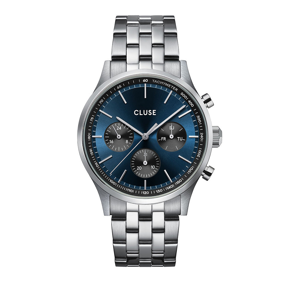 CLUSE Anthéor Multifunction Watch Steel Blue and Black Silver Colour