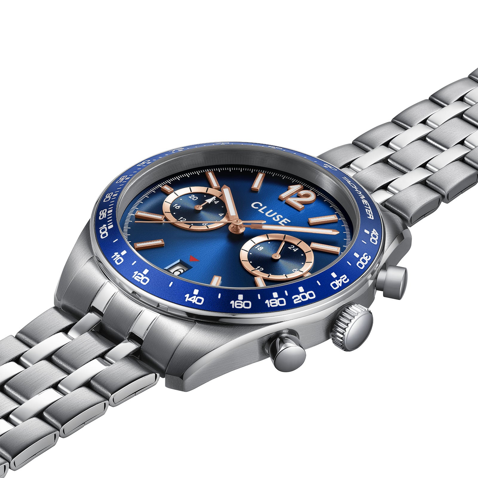 CLUSE Aravis Dual Timer Watch Steel Blue Silver Colour