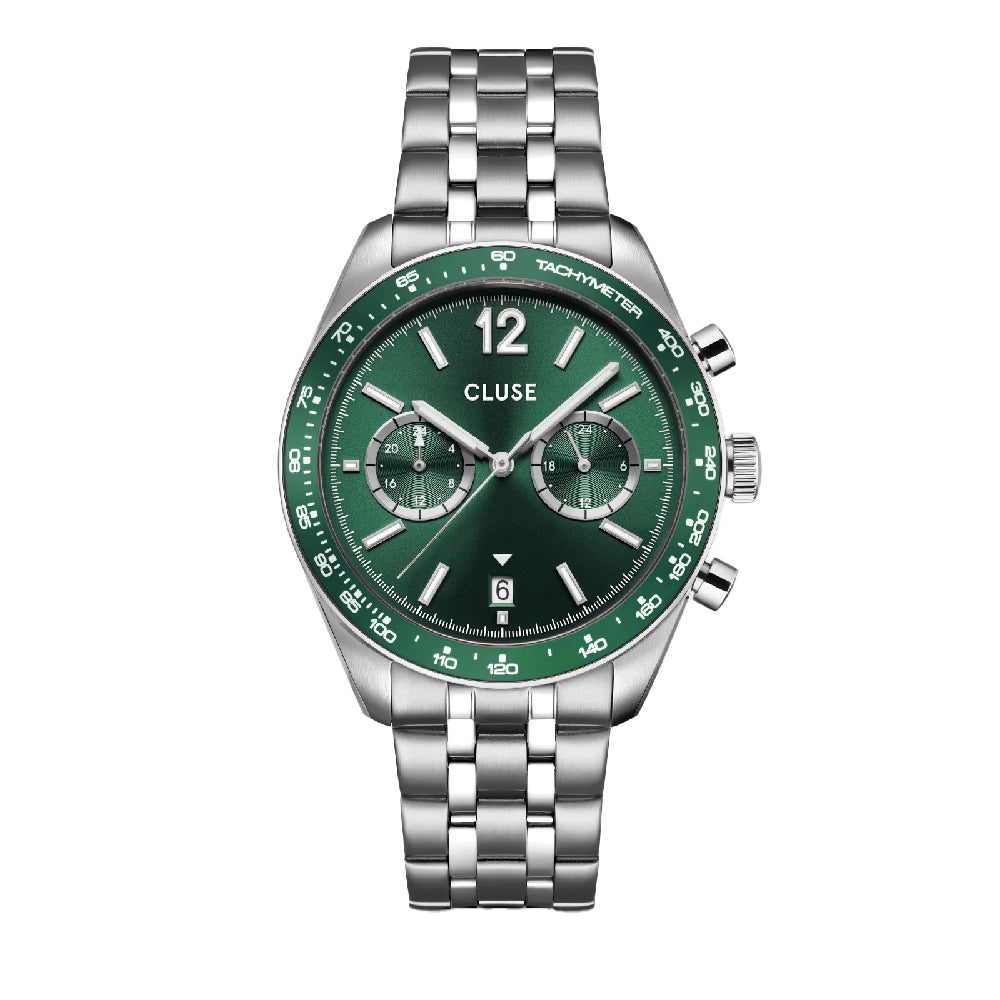 CLUSE Aravis Dual Timer Watch Steel Green Silver Colour