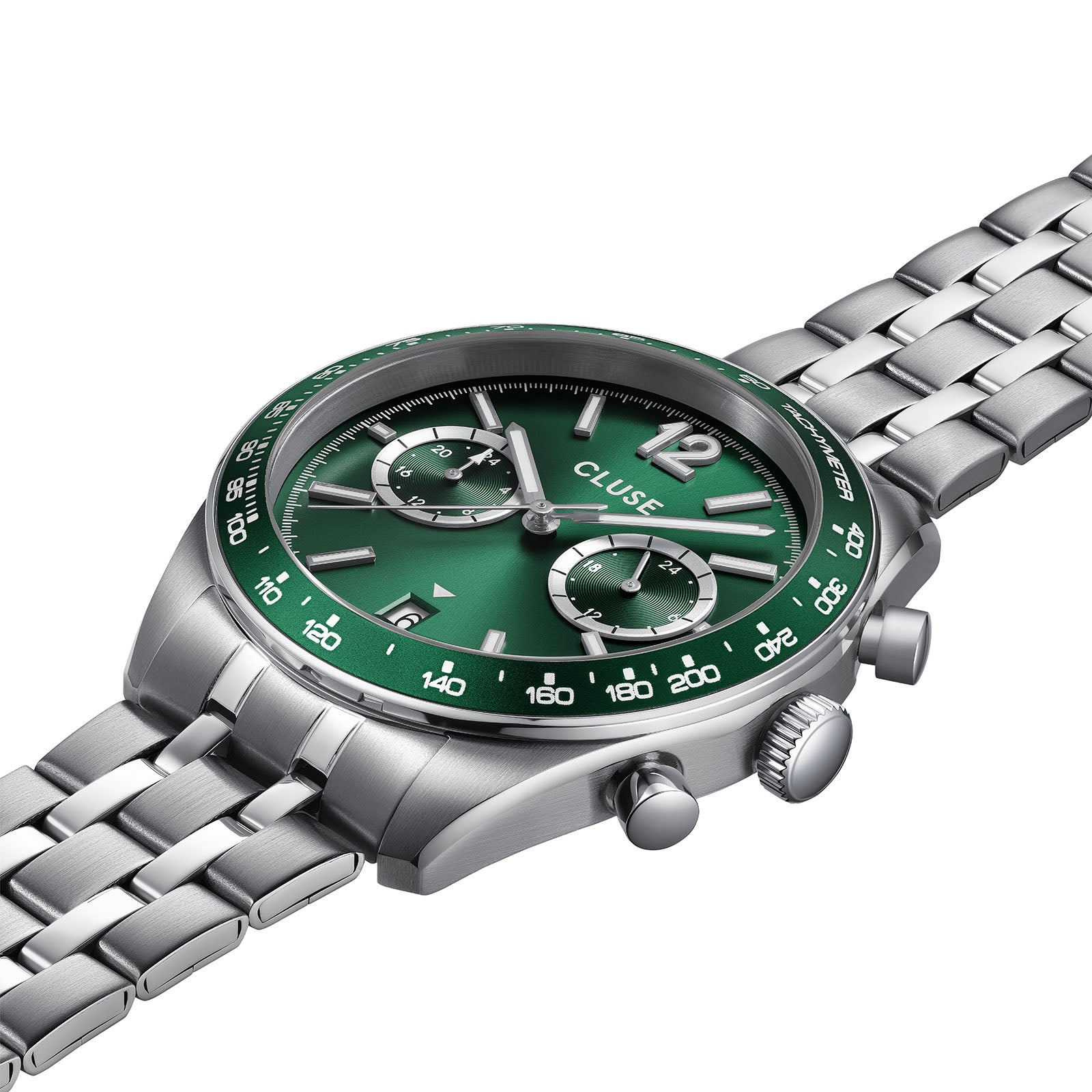 CLUSE Aravis Dual Timer Watch Steel Green Silver Colour