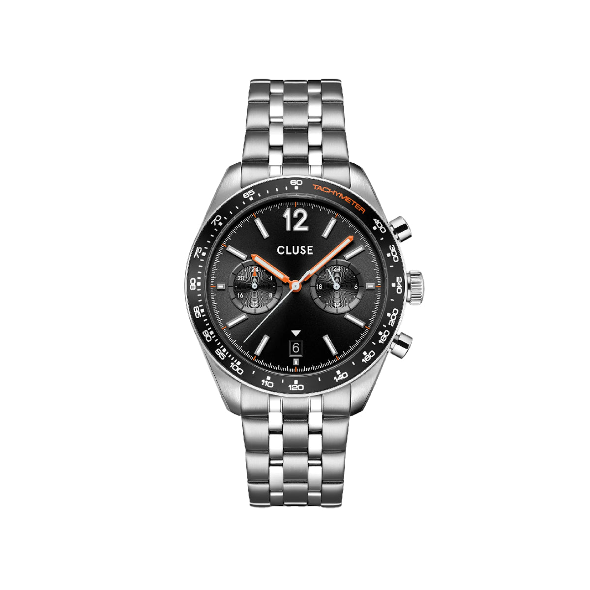 CLUSE Aravis Dual Timer Watch Steel Black Silver Colour