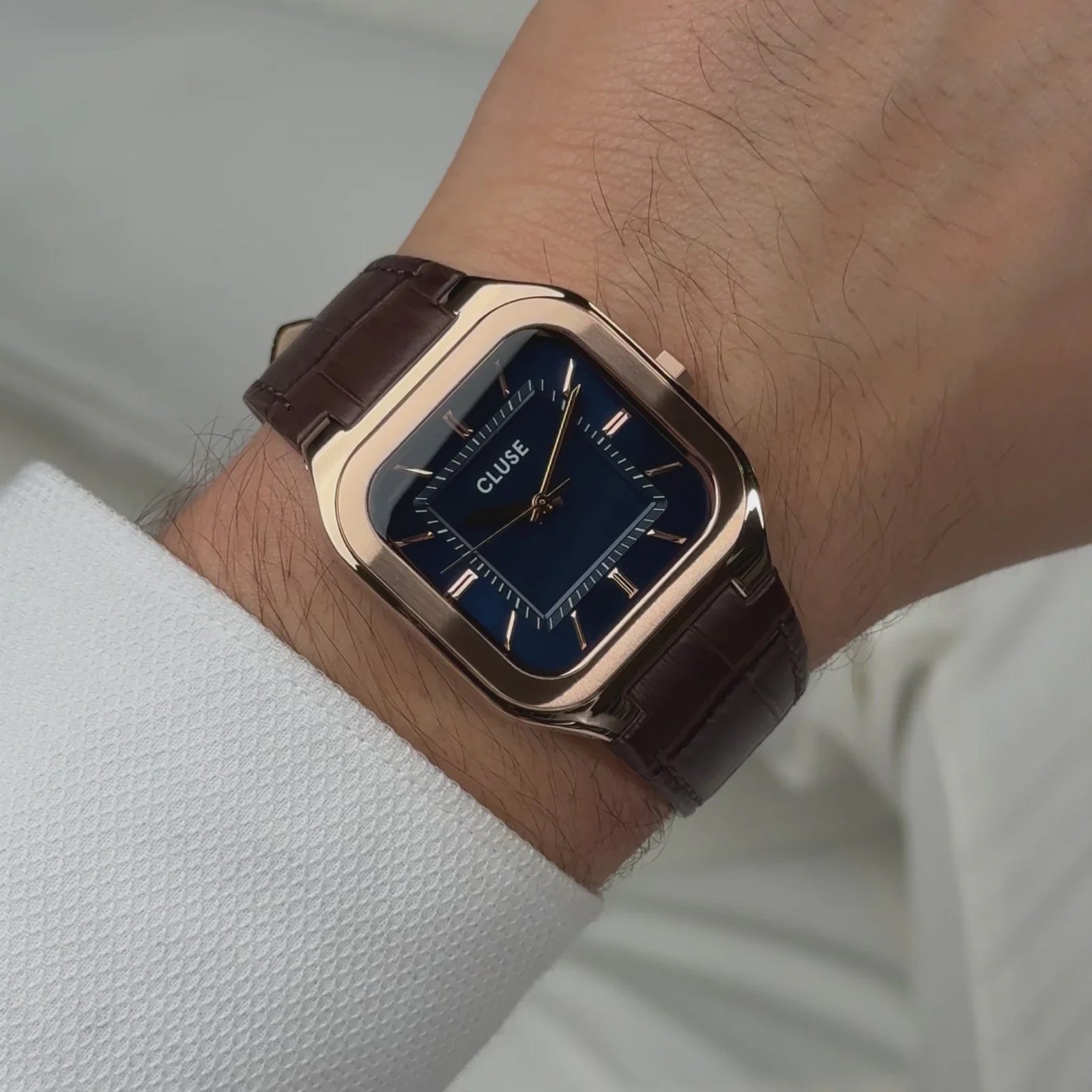 CLUSE Quadrus Watch Leather, Blue, Rose Gold Colour
