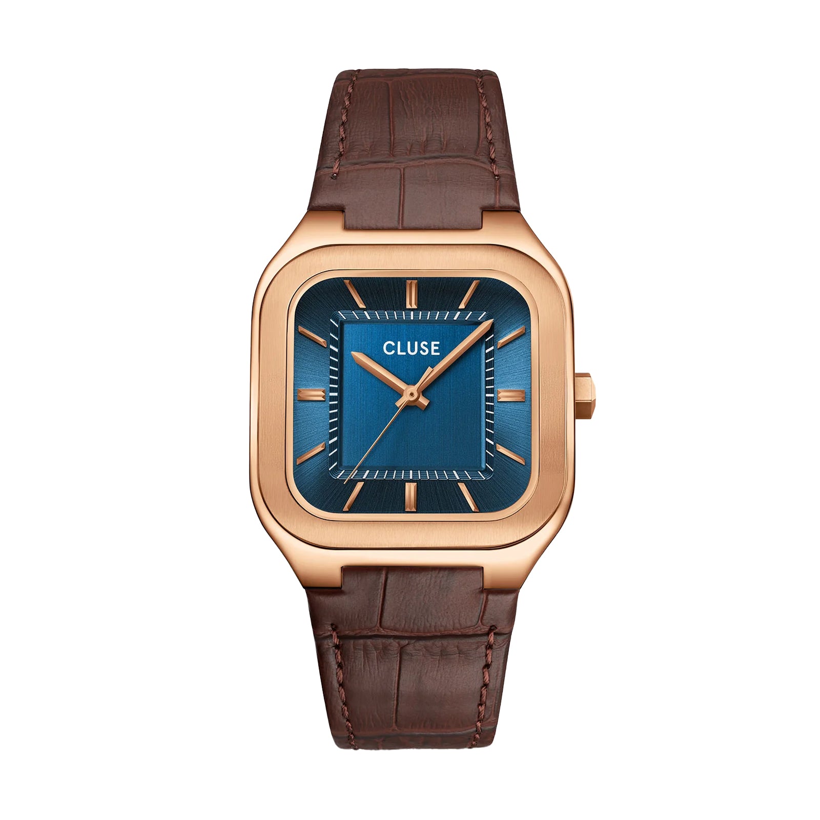 CLUSE Quadrus Watch Leather, Blue, Rose Gold Colour