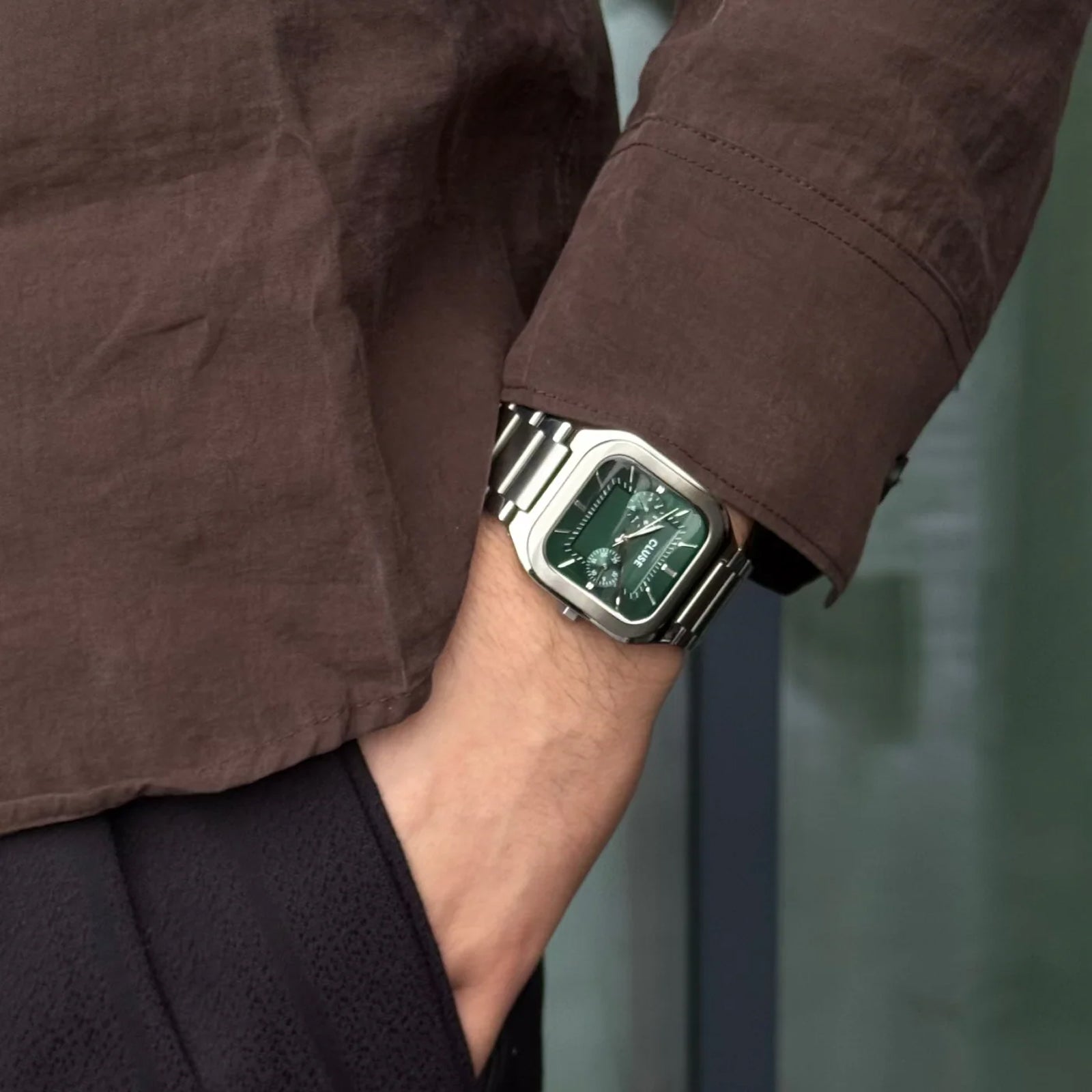 CLUSE Quadrus Multifunction Watch Steel, Green, Silver Colour