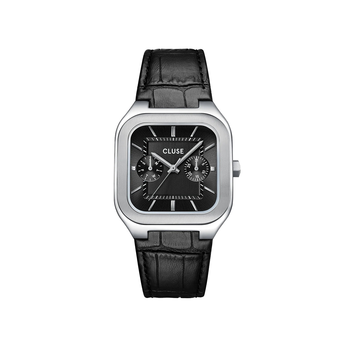 CLUSE Quadrus Multifunction Watch Leather, Black, Silver Colour