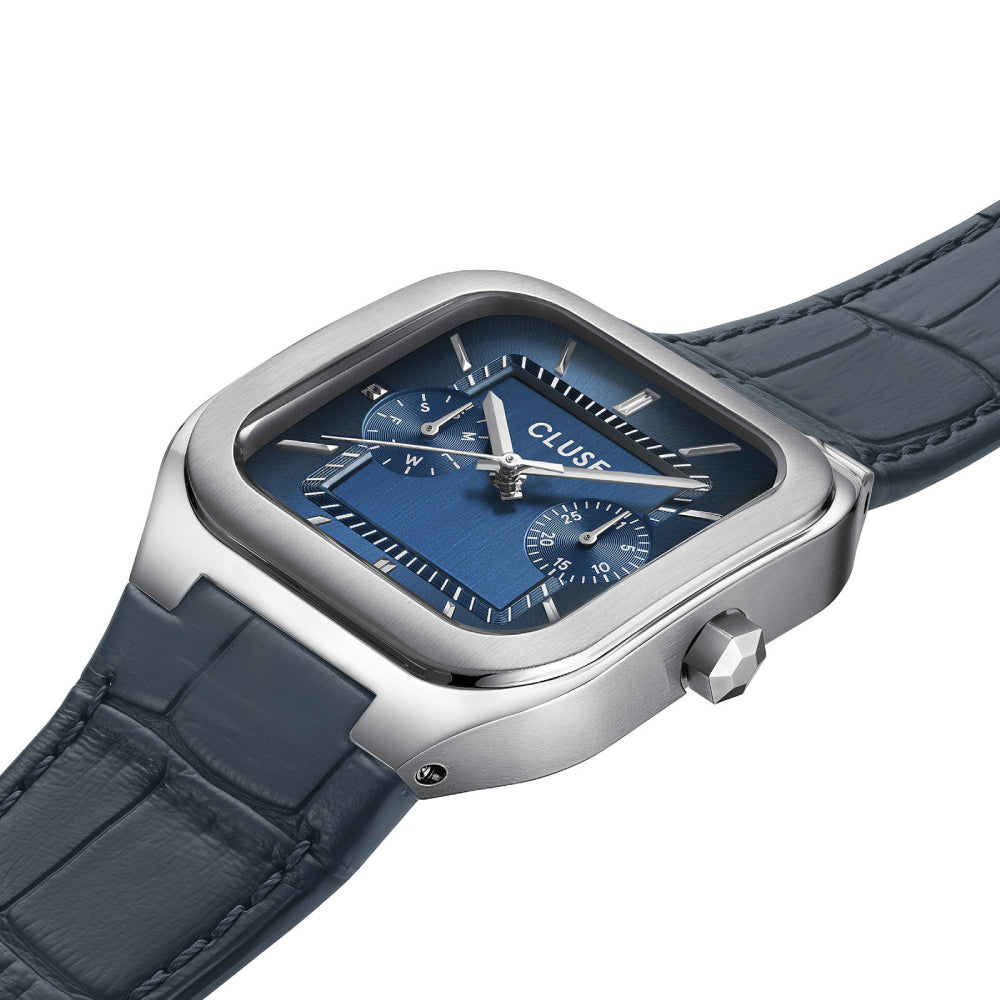 CLUSE Quadrus Multi, Leather, Blue, Silver Colour CW26207
