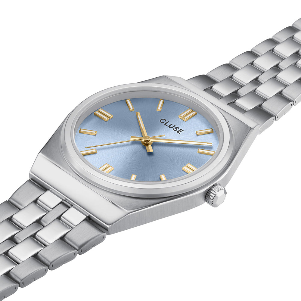CLUSE Retro 70's Watch Steel Light Blue Silver Colour