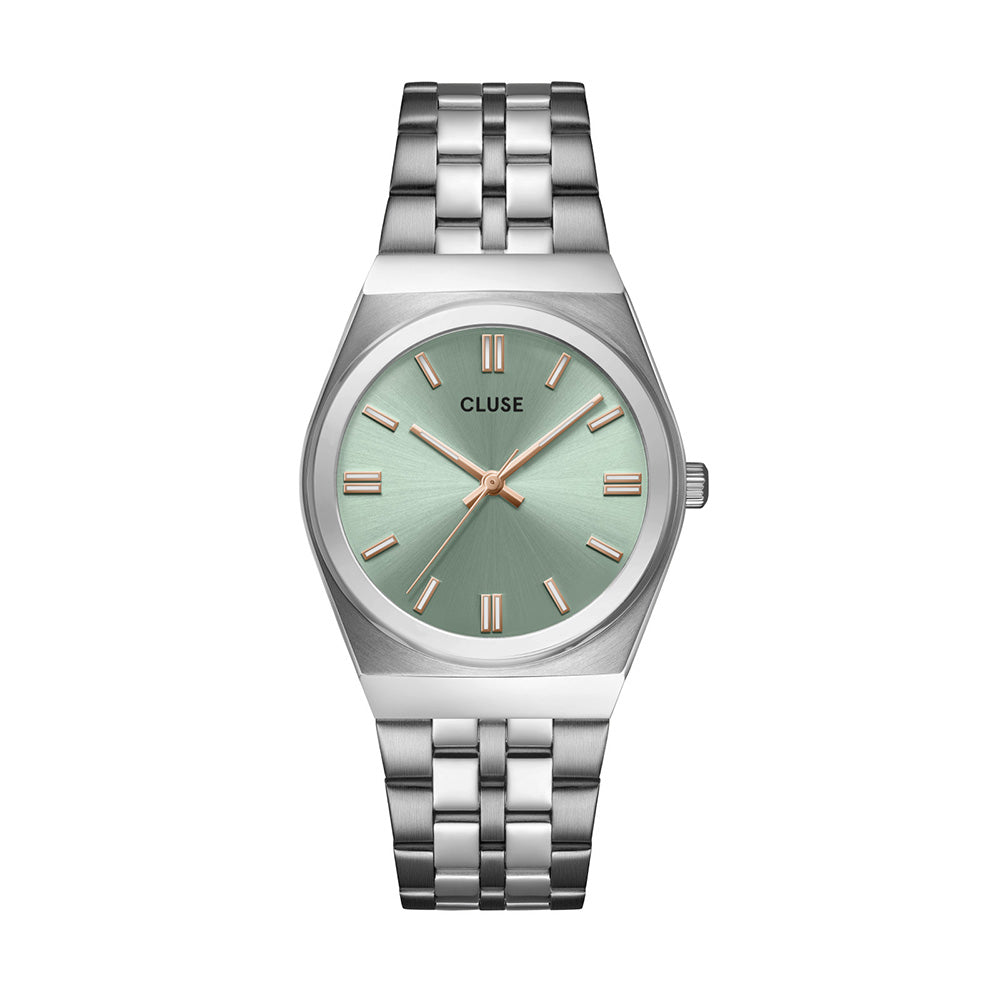 CLUSE Retro 70's Watch Steel Sage Green Silver Colour